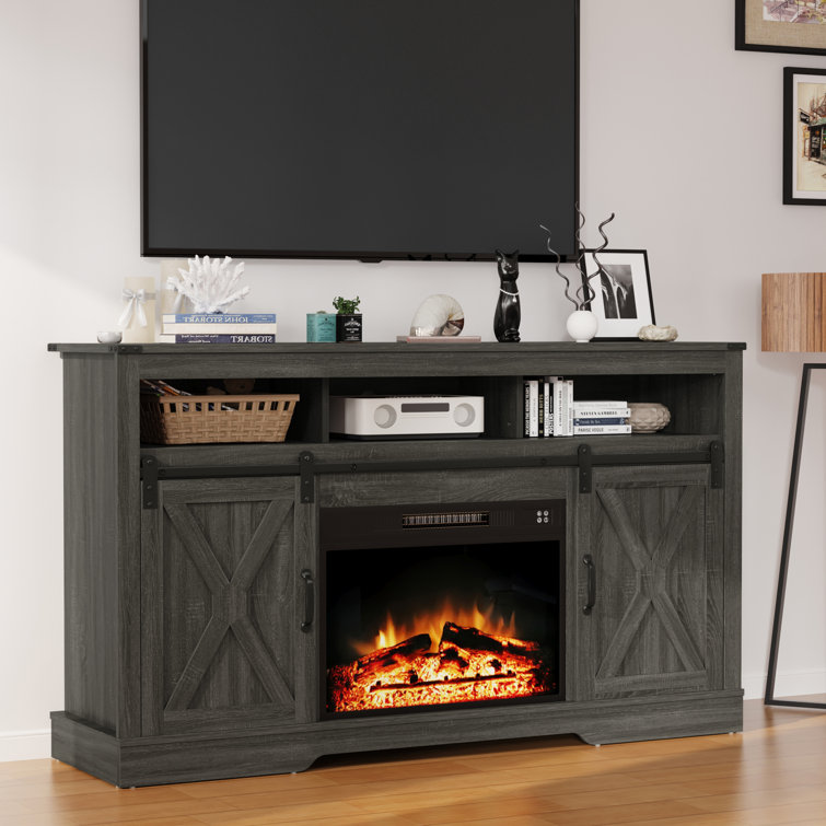 Dark grey deals fireplace tv stand